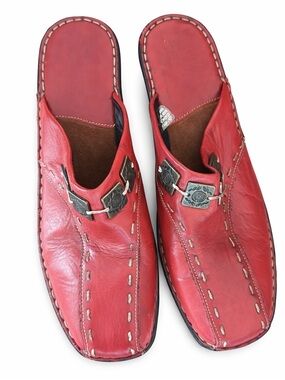 Tsonga Leather Heeled Mules Red Size 9 Handmade Artisan Shoes